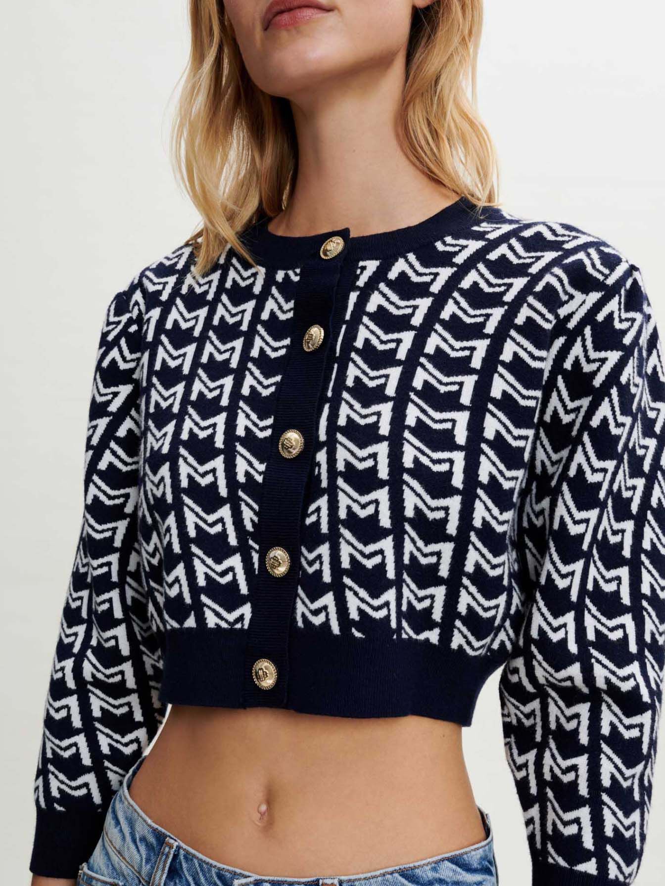 Jacquard vest met monogram - Marineblauw