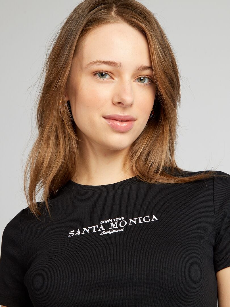 Top cropped canelado liso 'Santa Monica' - PRETO