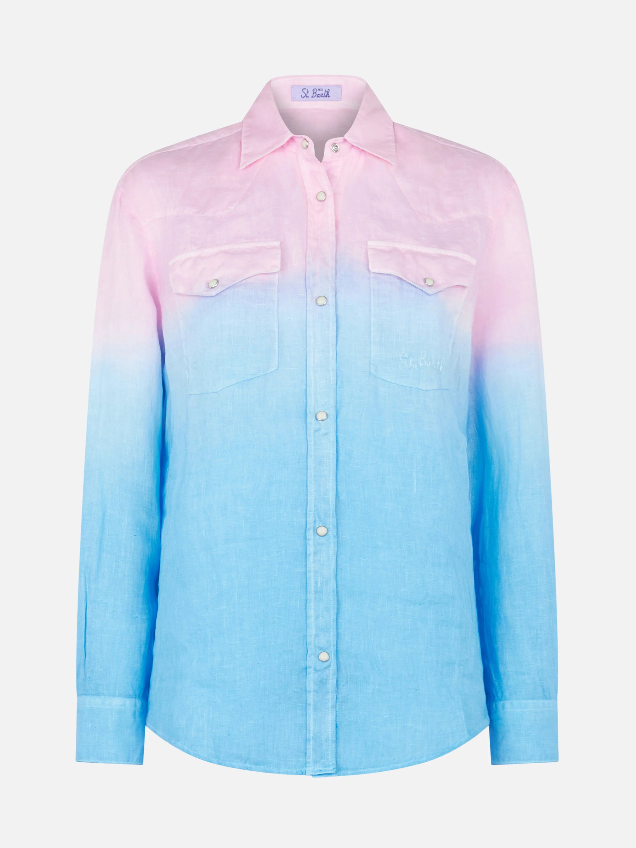 Camicia da donna dai colori sfumati rosa e blu