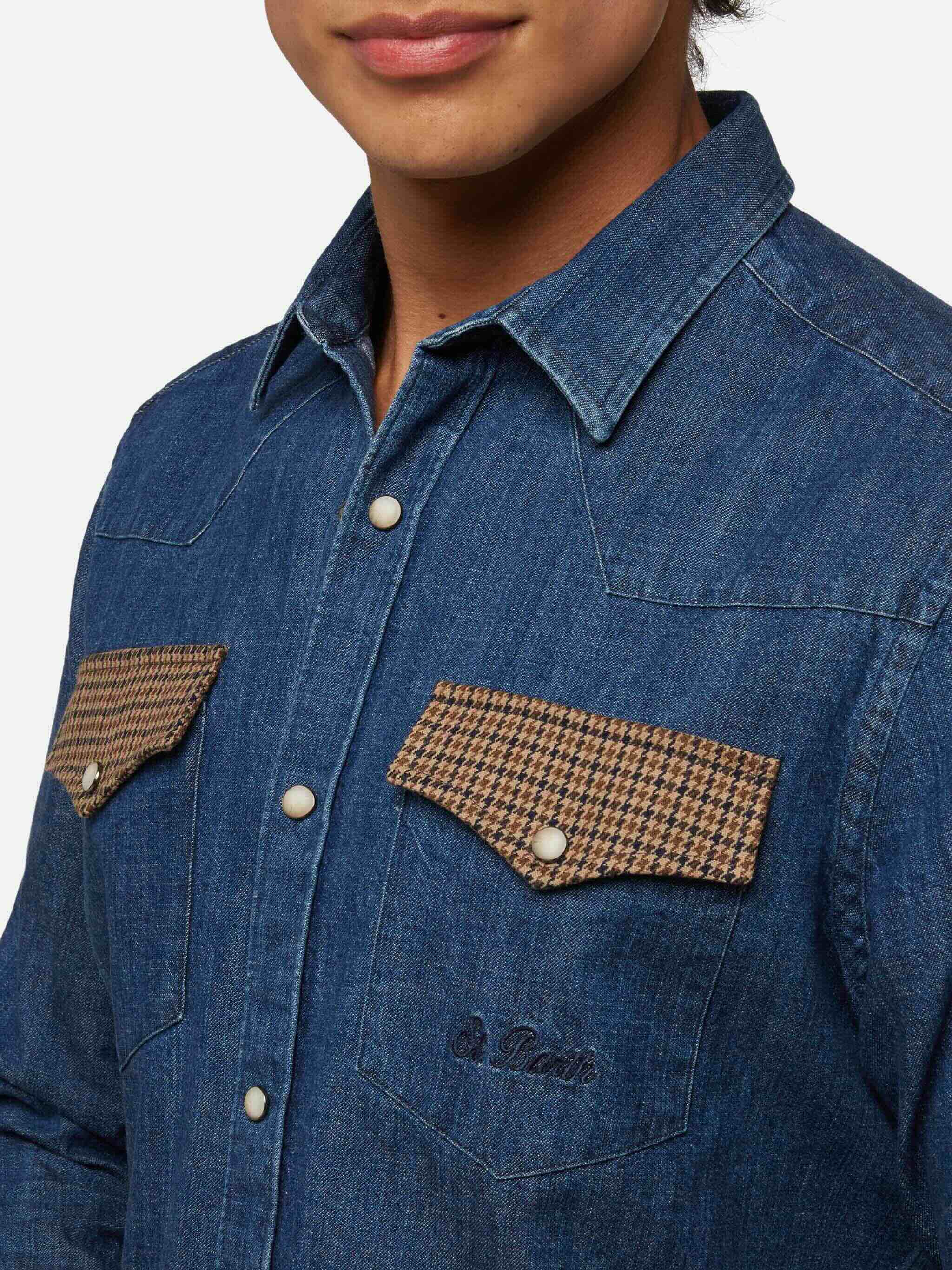 Camicia in denim Greg con toppe pied de poul