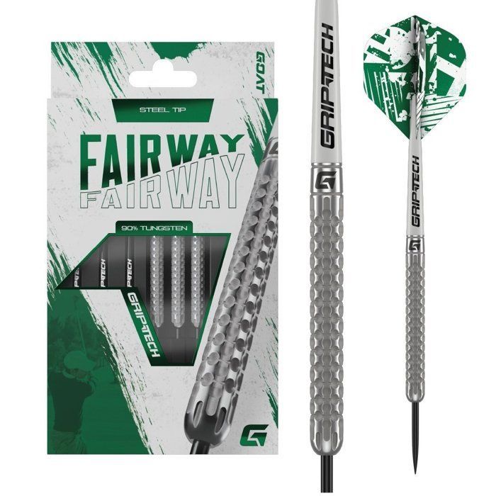 GOAT - Freccette Fairway V1 con punta in acciaio al 90%, 25 g. Include 3 corpi, 3 alette e 3 astine.