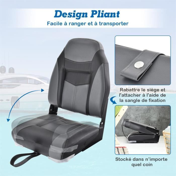 Asiento plegable para barco COSTWAY de 2 piezas con respaldo y cojín de cuero sintético PVC, bisagras flexibles, 4 tornillos incluidos, capacidad de carga de 115 kg, color negro.