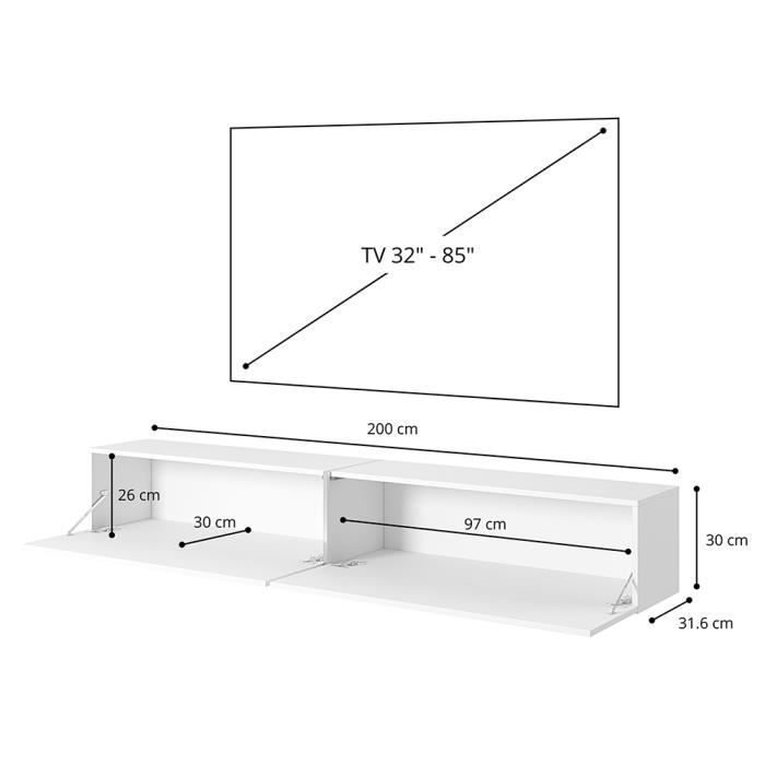 Mueble para TV - SELSEY - Bisira - Roble artesanal - Melamina resistente a los arañazos - 200 x 31,6 x 30 cm