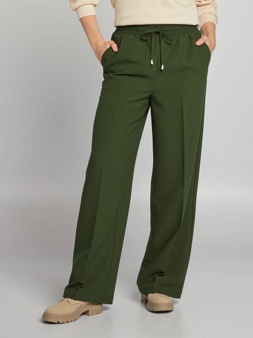 Rechte broek met strik aan de voorkant - GROEN