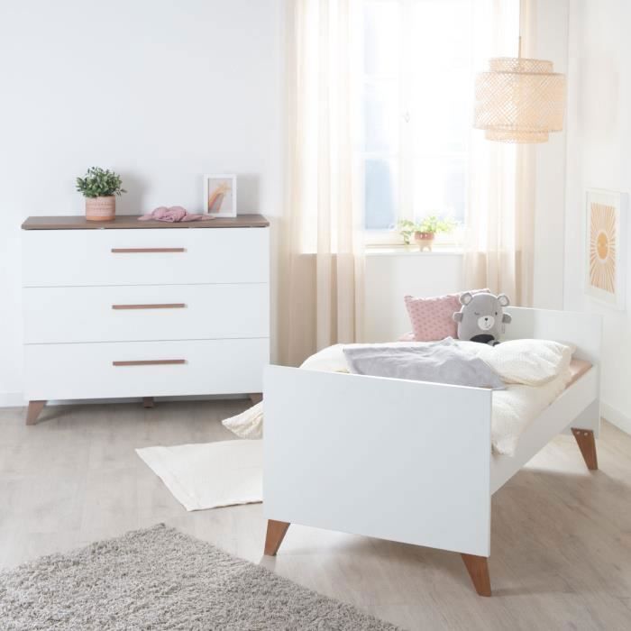 Babyzimmer-Duo: Umbaubares Babybett 70 x 140 cm + Wickeltisch - OLE - ROBA - Dunkle Eiche / Weiß