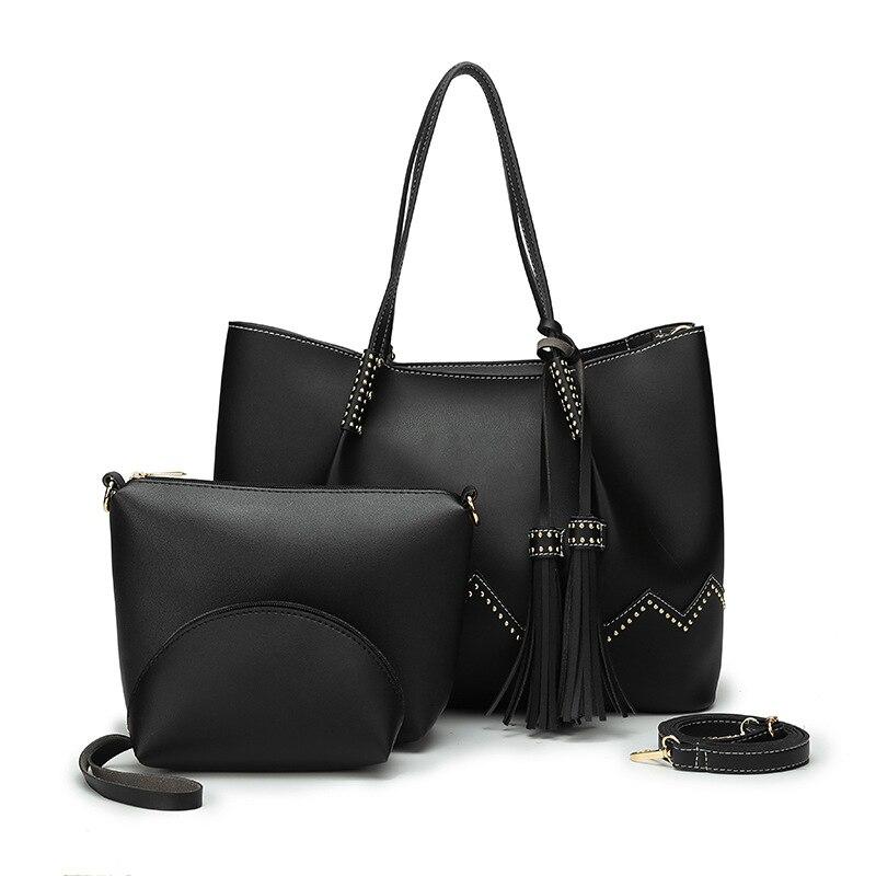 Borsa a tracolla in pelle, set da 3 pezzi alla moda con rivetti, grande capacità, borsa a mano singola per donna 2019
