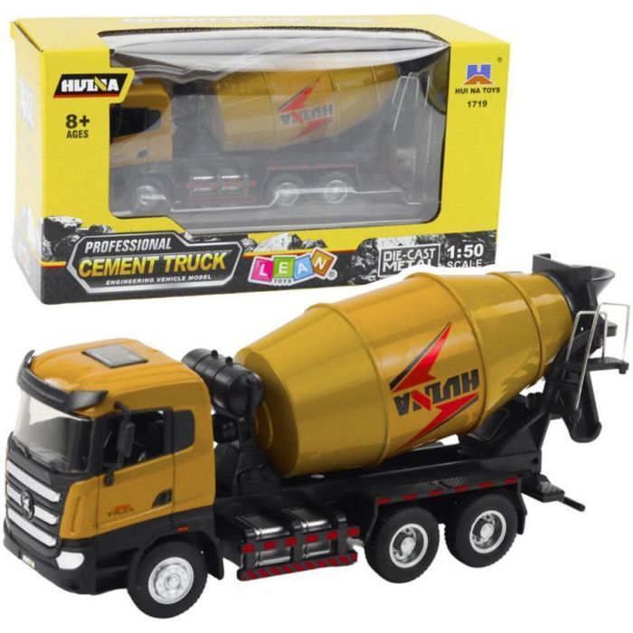 Huina Concrete Mixer, Khaki Metal Construction Site Concrete Mixer 1:50