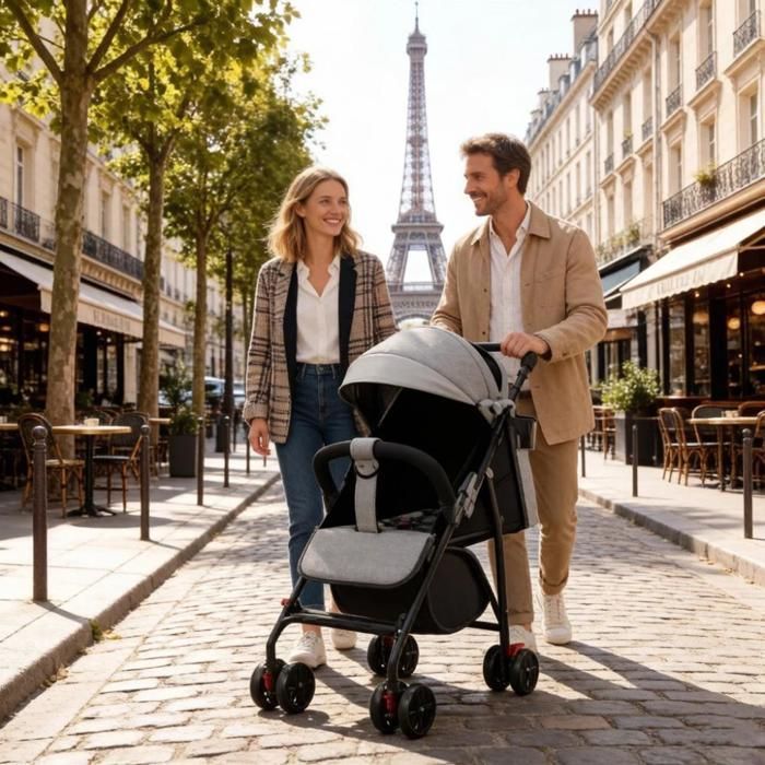 BELFOYER Poussette multifonctionnelel ,Roues Pivotantes + Freins, Gris/Noir, Compact  Pliable, Usage Quotidien/Voyages