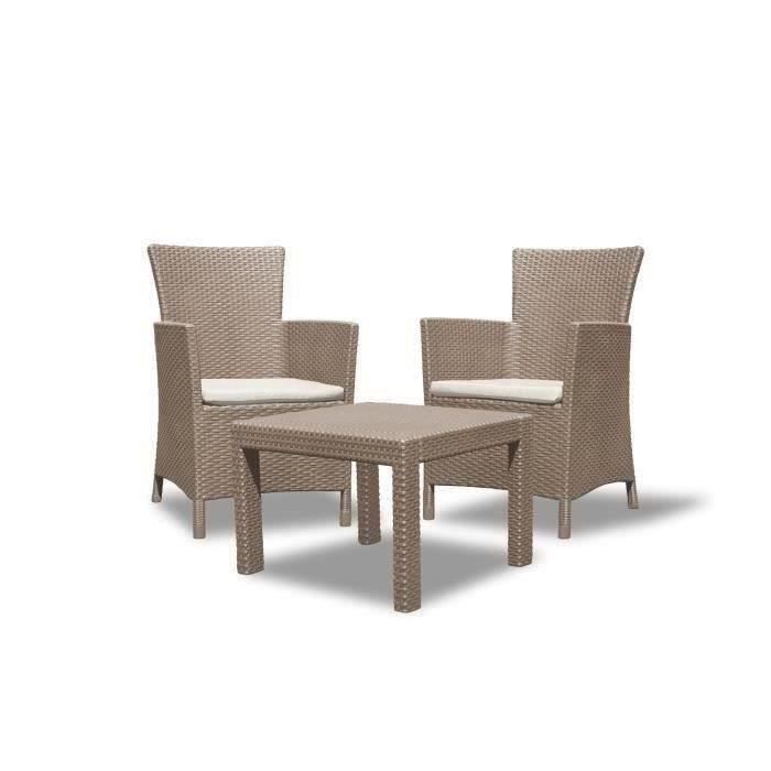 Conjunto de muebles de jardín ALLIBERT para 2 personas, modelo Rosario Cappuccino, de resina con efecto mimbre.