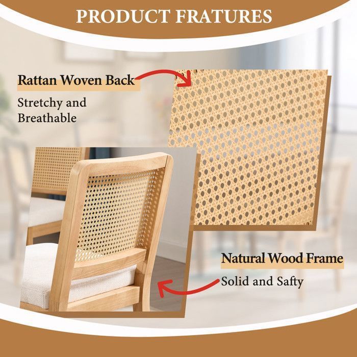 Chairus Eetkamerstoelenset van 2, Eetkamerstoelen, Keukenstoelen met Rotan Rugleuning voor Woonkamer, Chenille,
