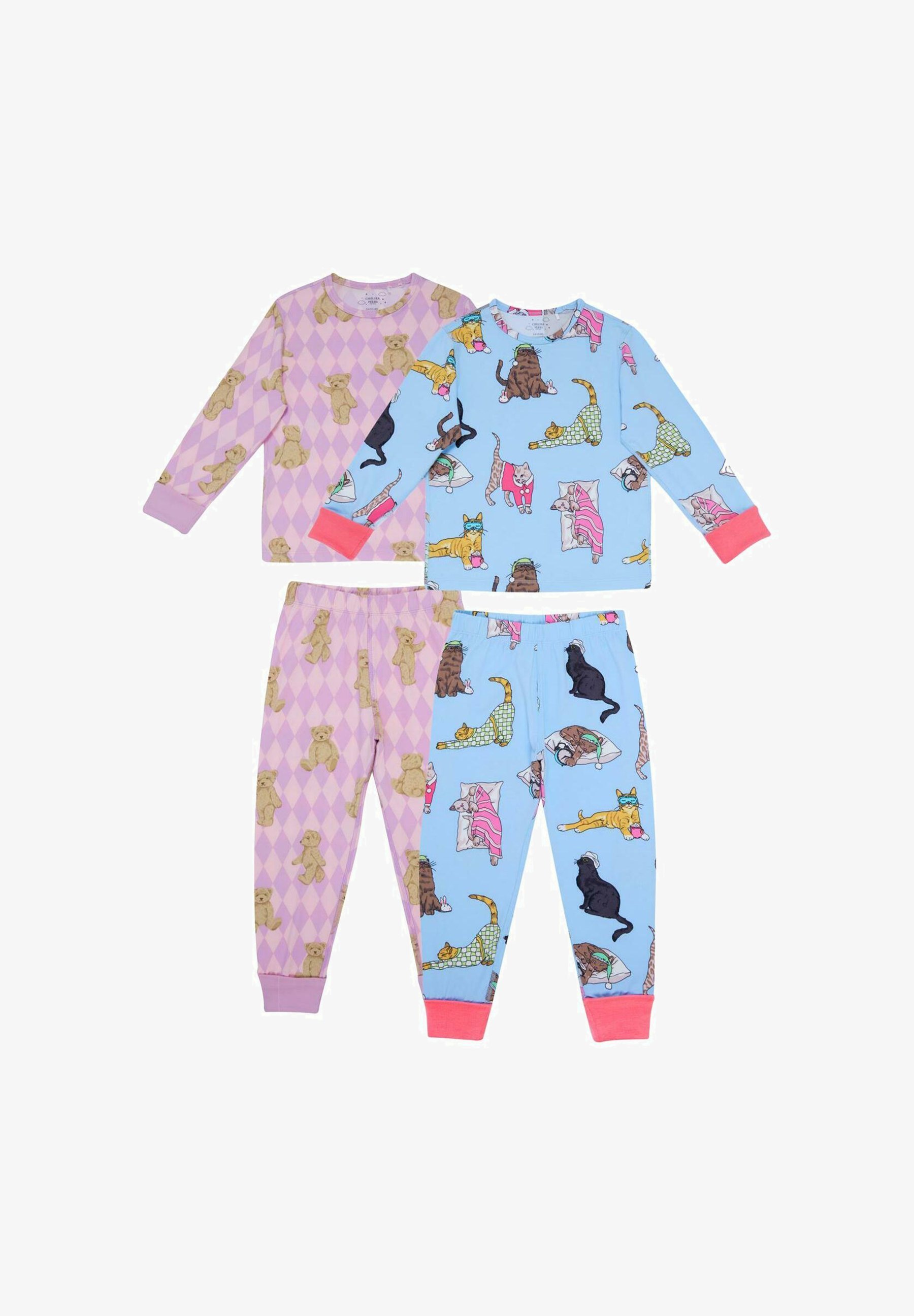 Set pigiama Chelsea Peers con orsi e gatti, confezione da 2 - lilla