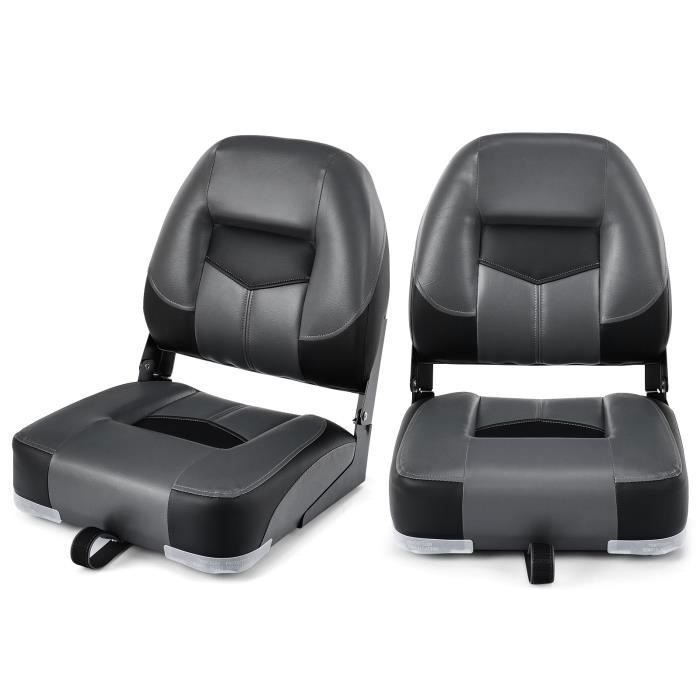 COSTWAY 2-Piece Folding Boat Seat with Backrest, Long Fixing Strap, Stainless Steel Screws, Thick Foam, Black