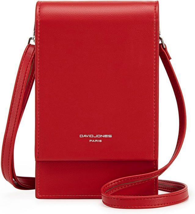 David Jones - Women's Mobile Phone Crossbody Bag - Mini Clutch Bag, Small Shoulder Bag, Faux PU Leather - Red