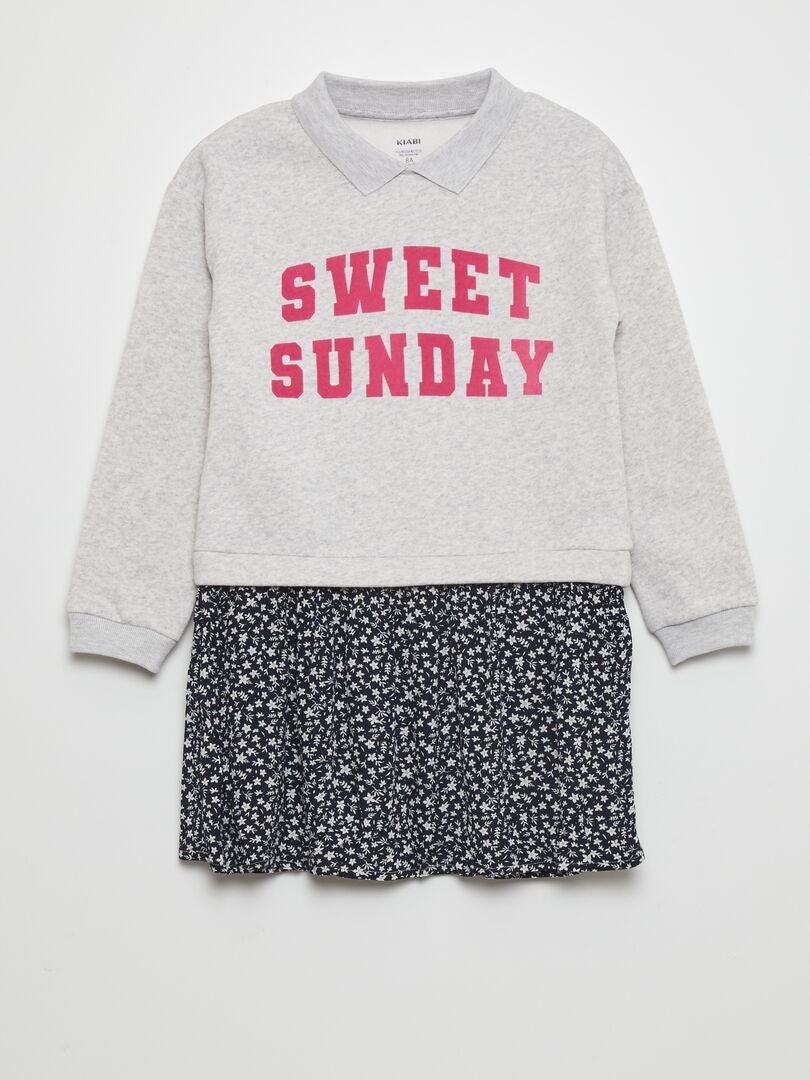 2-in-1 bedrukte sweatshirtjurk - GRIJS