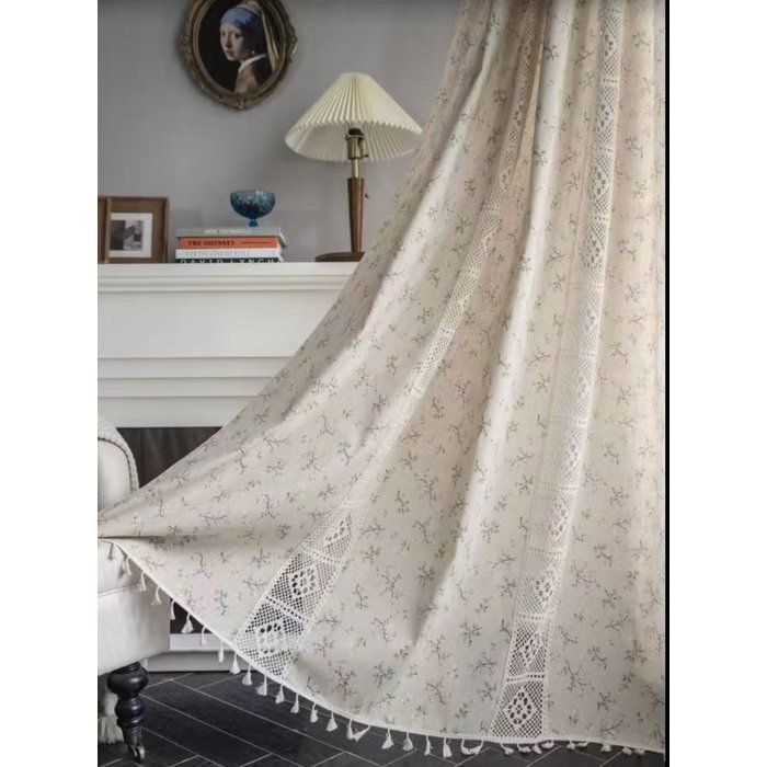 Cortina Floraweg Boho, ganchos, patchwork de encaje, semiopaca, estampado floral, para sala de estar o dormitorio, 150 x 220