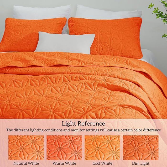 Colcha de 240x260 cm con 2 fundas de almohada, colcha suave y ligera con estampado de gofre de 240 x 260 cm #Manta de cama naranja