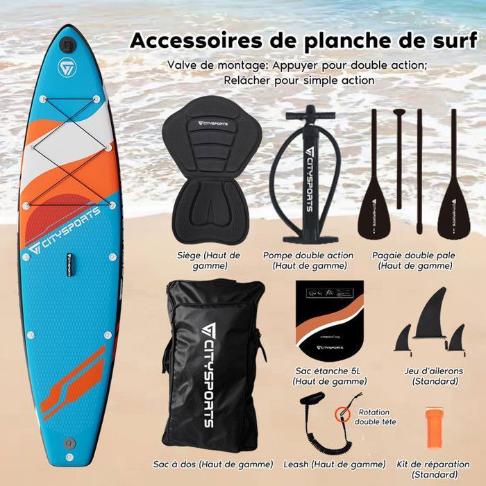 Opblaasbaar stand-up paddleboard - Oranje - 320*80*15 cm - Tot 160 kg - Complete accessoires - SUP
