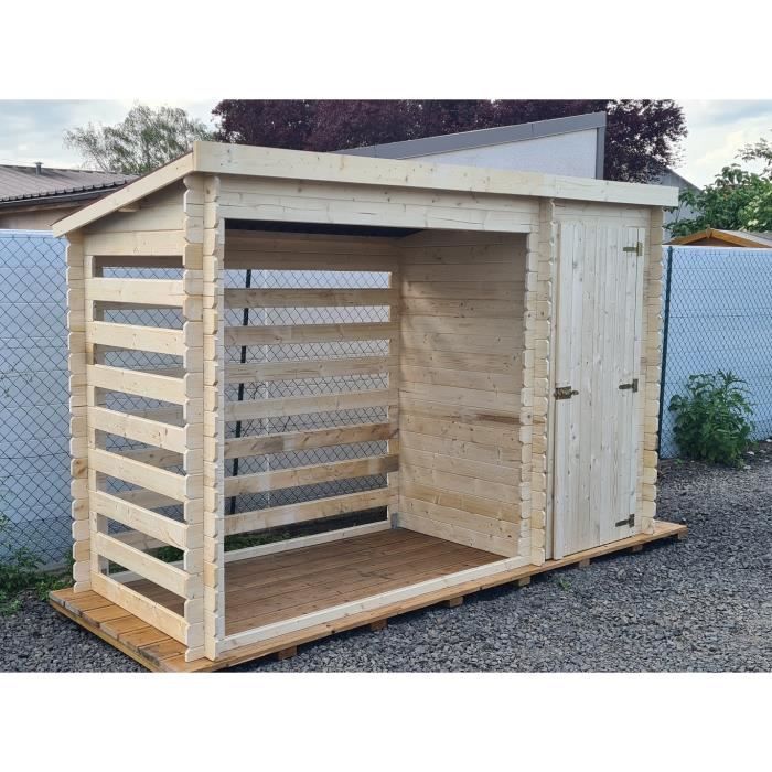 Leñera de una sola pendiente - HABRITA - Tablones de madera maciza - Sin suelo - Blanca - Rectangular