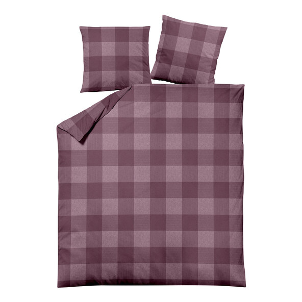 Bettwäsche Jacquard-Feinbiber 200/220 + 2x80/80 cm, Karo burdeos
