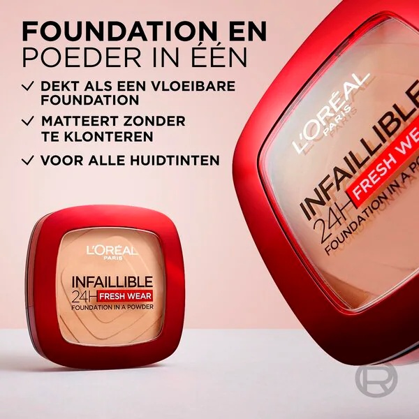 L'Oréal Paris Infaillible 32H Fresh Wear tekoči puder v prahu odtenek 330 Hazelnut 9 g