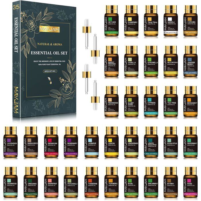 Set de aceites esenciales para aromaterapia: jazmín, eucalipto, vainilla, menta, sándalo, perfumados, 35 piezas.