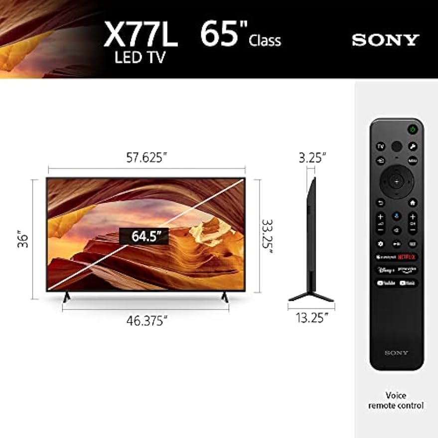 Sony 65 inch 4K Ultra HD tv X77L-serie: LED Smart Google TV KD65X77L - model 2023, zwart