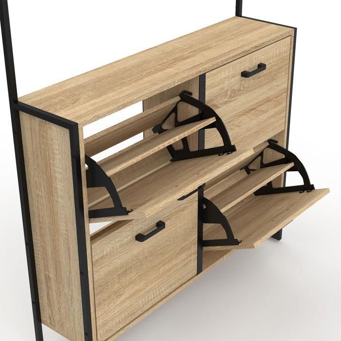 IDMARKET Vestiaire d'entrée LUIS meuble chaussures 4 portes design industriel