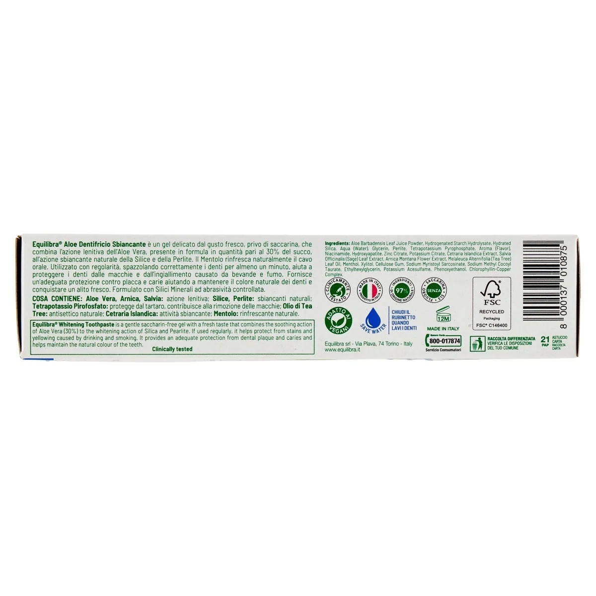 BALANCE Balance belilna zobna pasta z aloe vero 75 ml z mentolom