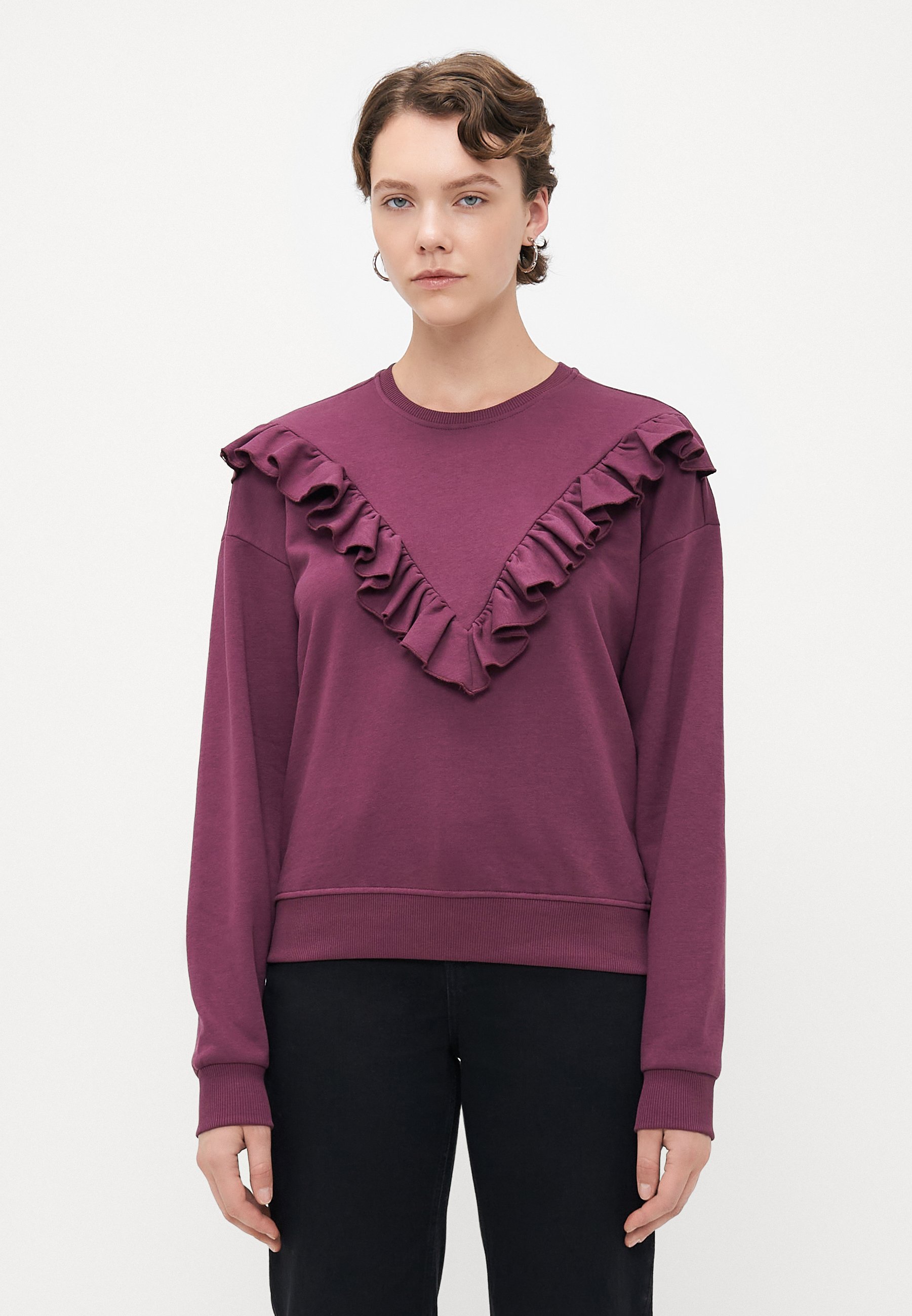 ALLEEN Lange modellen ALLEEN O-HALS MET FRANJES - Sweatshirt - mauve wijnrood