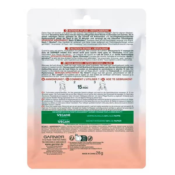 Garnier SkinActive Nutri Bomb Kokos Tissuemasker<br>28g