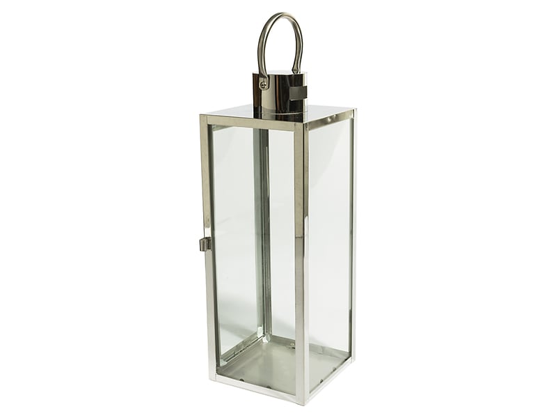Lampion metalowy ze szkłem 39 cm srebrny