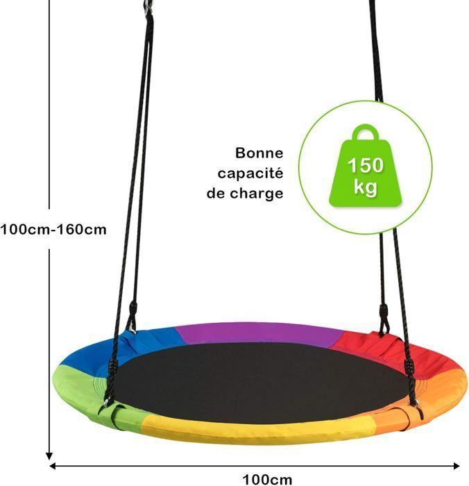 Suspendu Balançoire Nid d'oiseau Ø100CM pour Enfants Adulte Jardin, Hauteur Réglable de 100 à 160CM,Charge Max 150KG