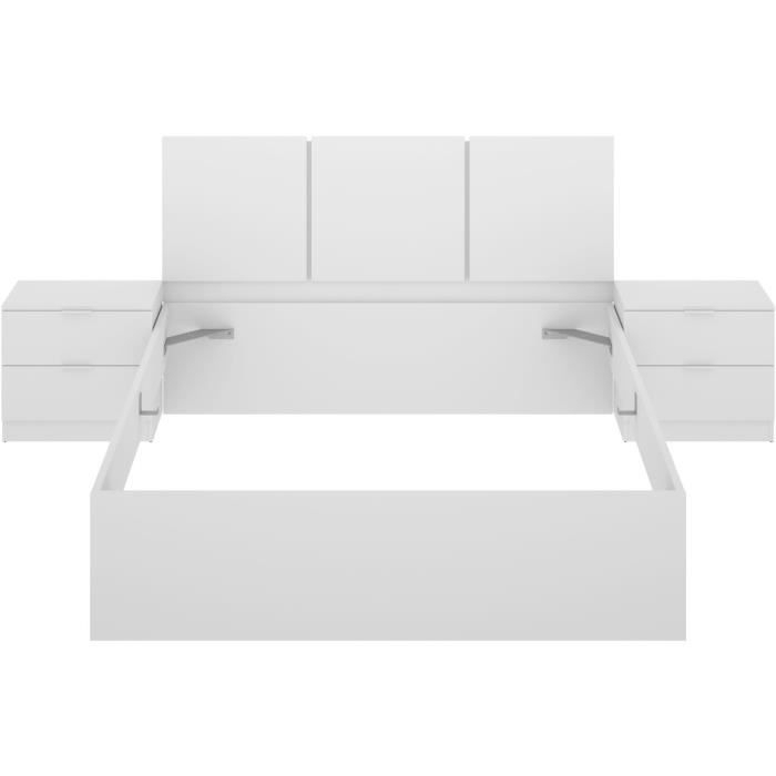 Cama adulta con mesillas de noche integradas HAVANA - 160 x 200 cm - Blanca