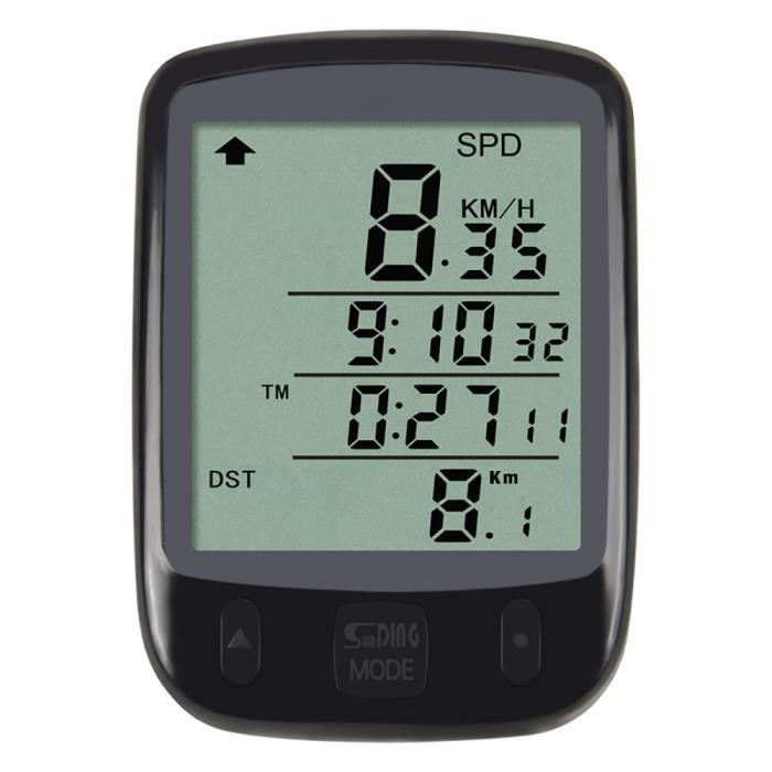 Compteur de vélo - LCD rétro-éclairage numérique étanche - Affichage kilométrage/temps/vitesse/batterie