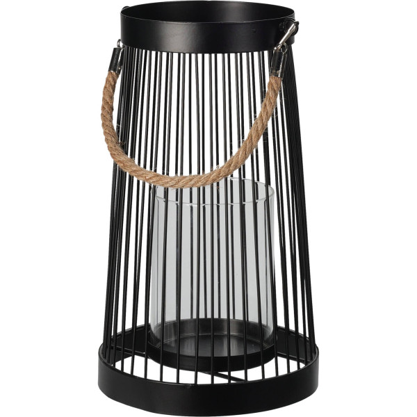 Lampion metalowy czarny, uchwyt ze sznurka