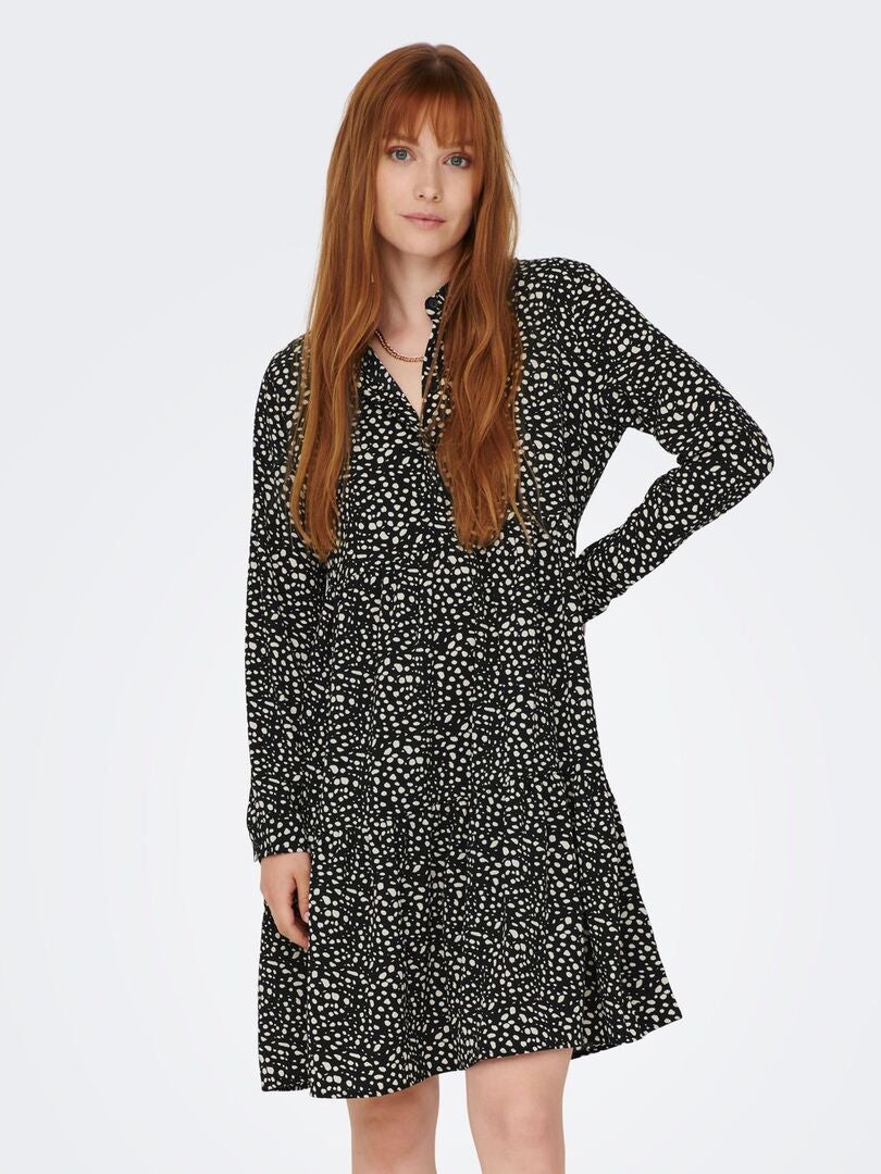 Vestido camisero corto con estampado de leopardo 'JDY' - NEGRO