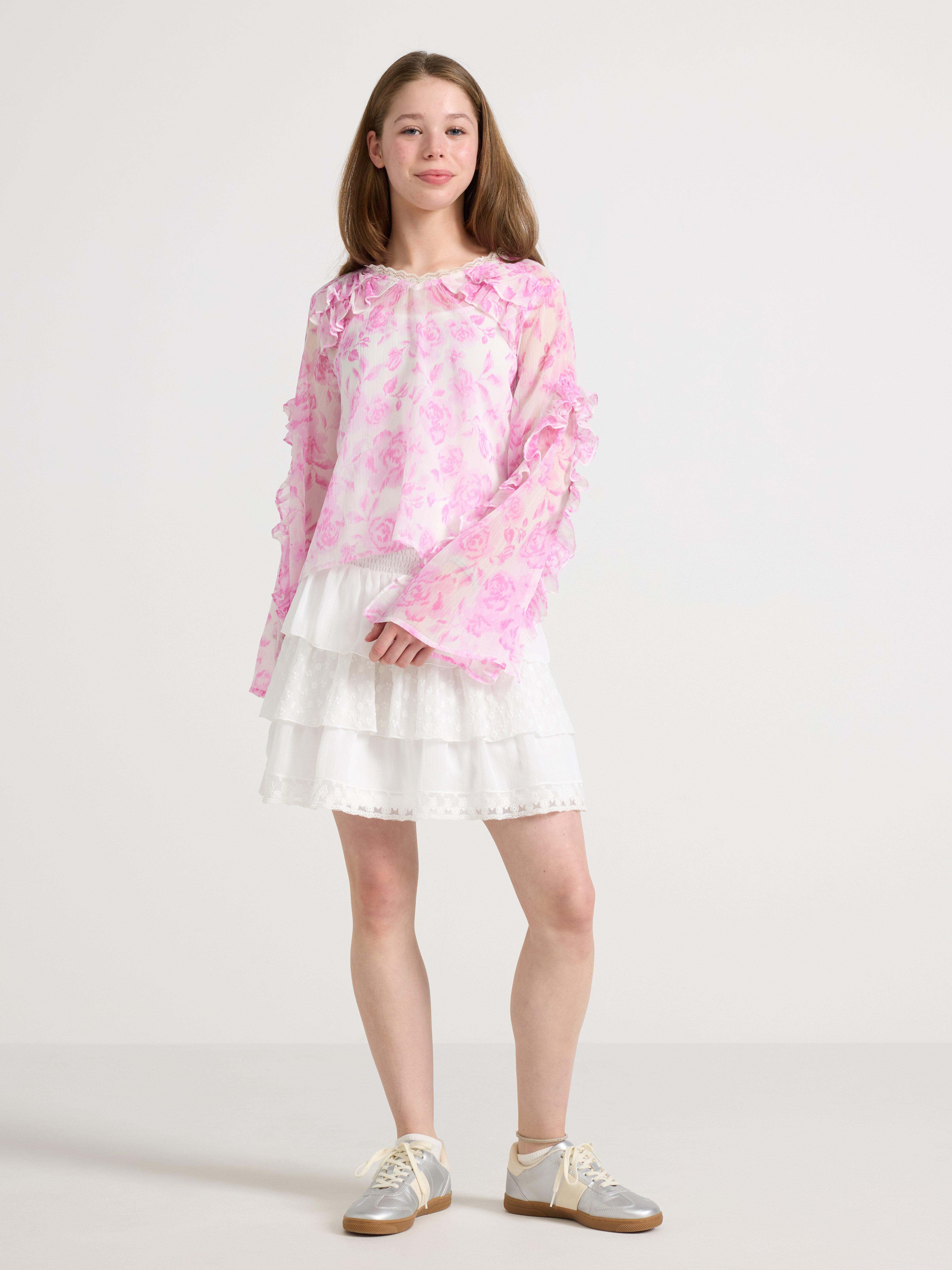 Bluse med rysjer Lys rosa