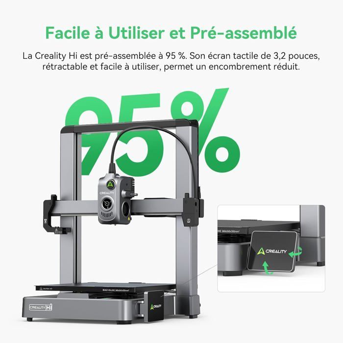 Creality Hi Imprimante 3D, 500mm/s Vit.Max, 260x260x300mm, Niv.Auto, Anti-Blocage, Caméra + Détect.Fil, Pré-monté, Pour Débutants