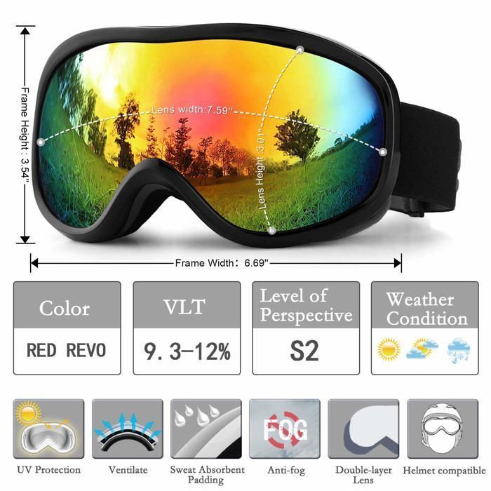 Ski Goggles - Anti-Fog Double Lens Goggles for Men, Women, and Children for Skiing, Snowboarding, and Snowmobiling, UV400 Windproof Protection