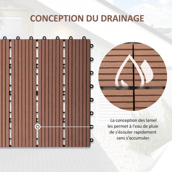 Garden tiles - Outsunny - set of 11 - anti-slip and weather-resistant - made of HDPE - 30 x 30 x 2.2 cm - light brown