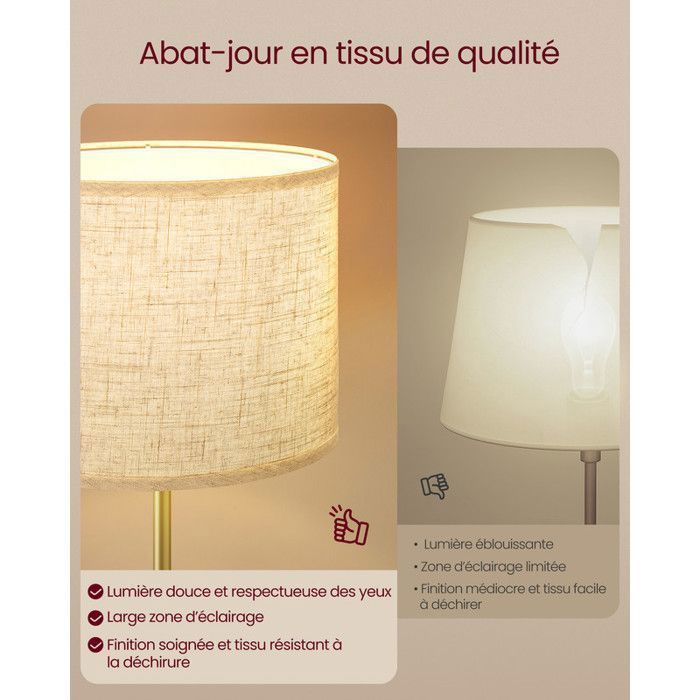 Lámpara de pie, altura regulable de 140 a 170 cm, estilo moderno, interruptor de pie, pantalla de tela, casquillo E27, color dorado y negro.