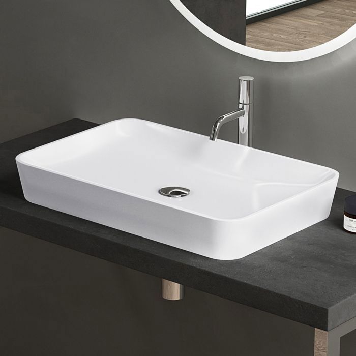 Lavabo de encimera Doporro Colossum815 blanco de 60 cm en superficie sólida de fundición mineral, 60x40x9 cm.
