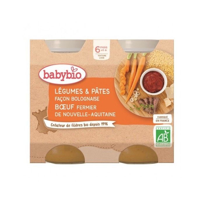 Babybio kasvis- ja pastabolognesetyylinen naudanliha 2 x 200 g