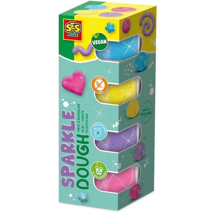 Feel Good Modeling Clay - SES Creative - Dough - Sparkling (4 x 90g) - Made in the Netherlands - Baby Sensory Activity - Age: 1+