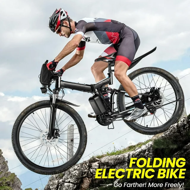 Gocio 26 inch elektrische fiets voor volwassenen, 500W opvouwbare elektrische mountainbike met een maximale actieradius van 80 km, volledige vering, 48V opvouwbare e-bike met verwijderbare 374,4Wh lithium-ion accu, elektrische stadsfiets