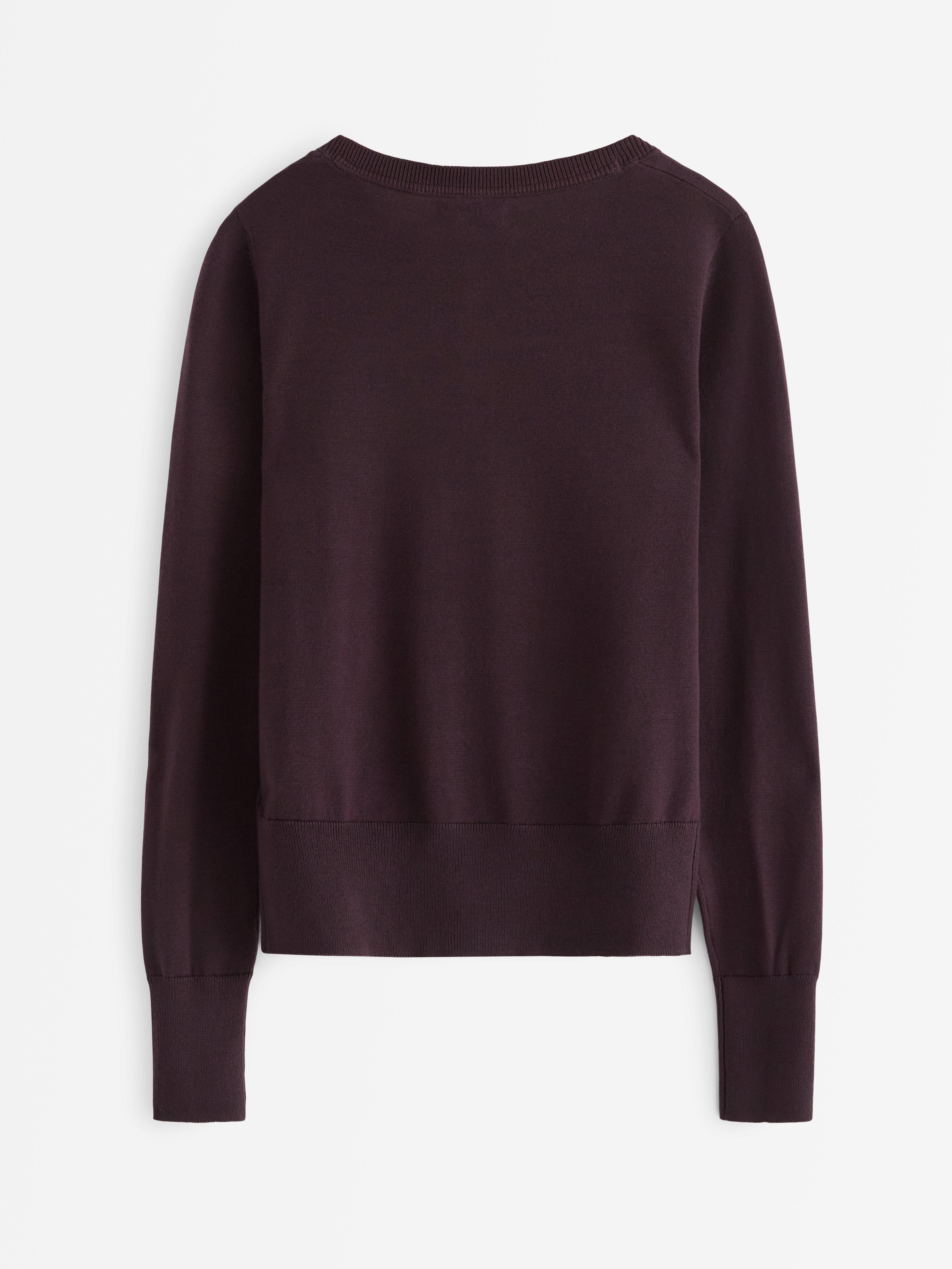 Cárdigan de punto fino color lila oscuro empolvado