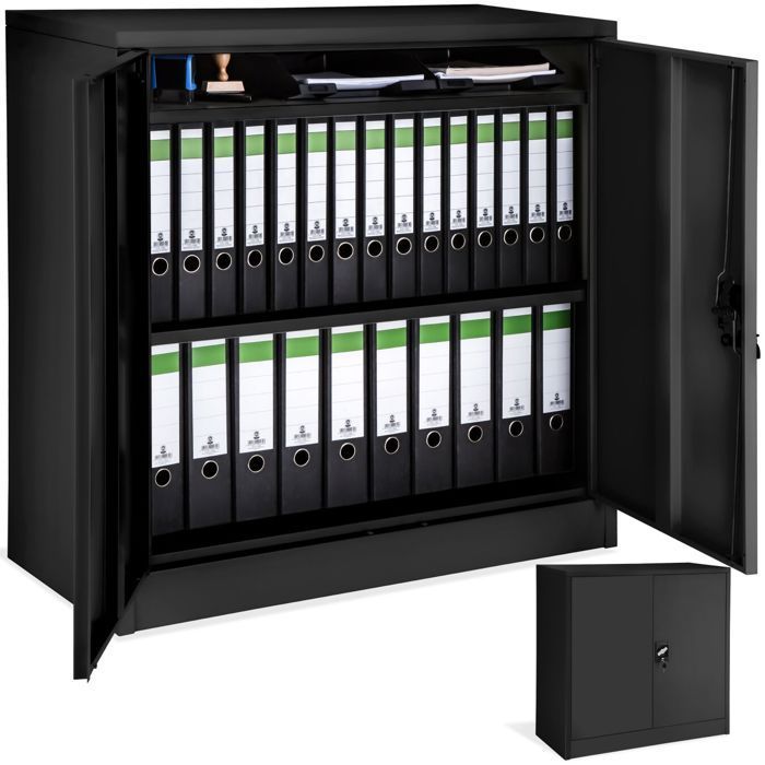 Kontoropbevaring - TECTAKE - Metalarkivskab med 2 justerbare hylder og 2 nøgler - 90 cm x 40 cm x 90 cm - Sort