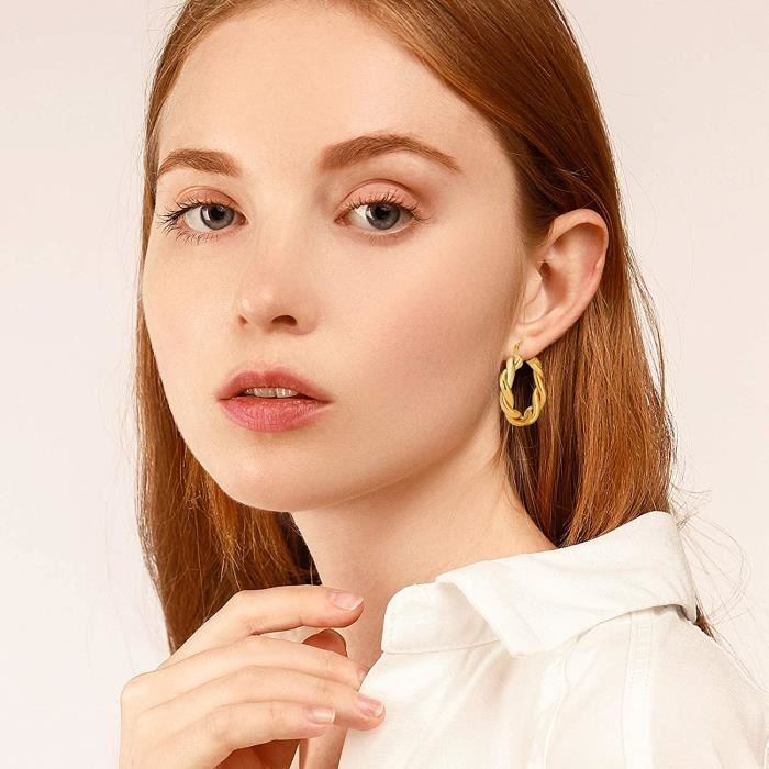 Twisted gold hoop earrings for women, thick and chunky vintage-style hoop earrings, hypoallergenic, 1422