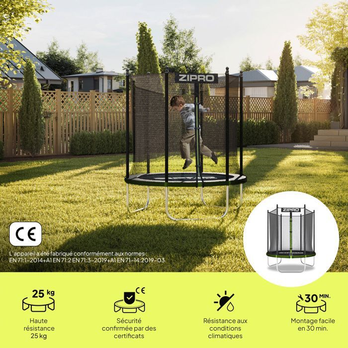 Trampoline de Jardin - ZIPRO - JumpPro OUT - 4FT Ø 127 cm  - Montage rapide - Sécurité renforcée - Extérieur