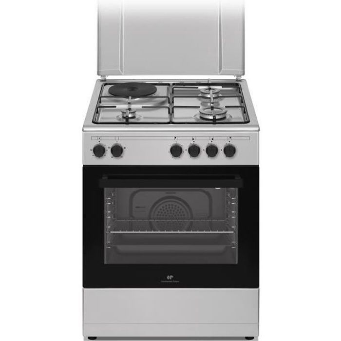 Cuisinière mixte CONTINENTAL EDISON CECM60FCS - 3 feux gaz + 1 électrique - L59,8 x P61 xH83 cm - Silver